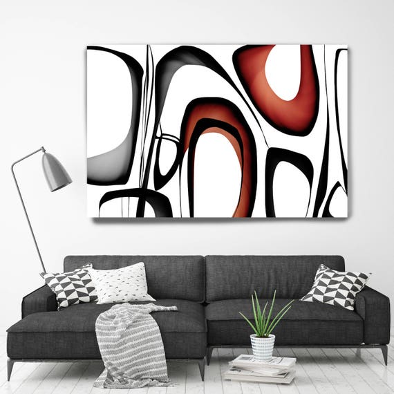 Mid Century Abstract 1-4. Mid-Century Modern Red Black Canvas Art Print, Mid Century Modern Canvas Art Print up to 72" by Irena Orlov