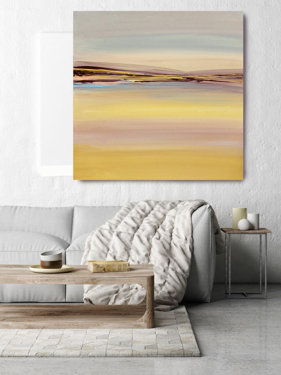 Color Symphony. Huge Rustic Landscape Painting Canvas Art Print, Extra Large Yellow Brown Blue Canvas Art Print up to 50" by Irena Orlov