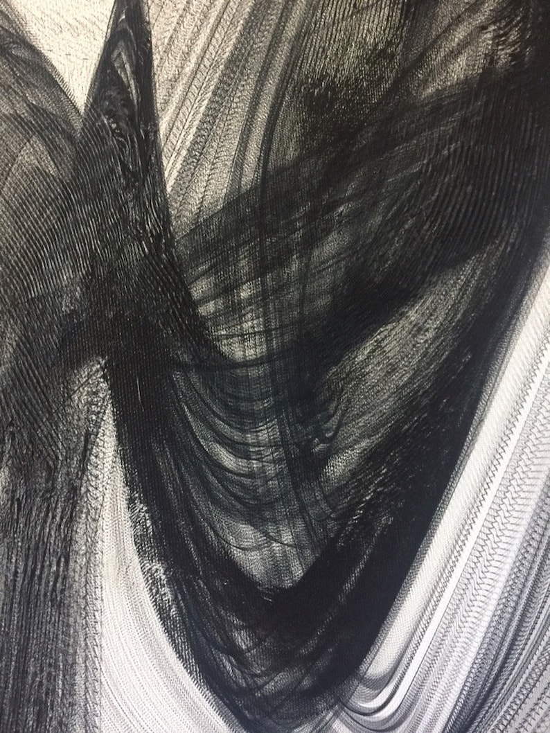May include: Abstract black and white painting with a textured, layered effect. The black paint appears to be layered on top of the white paint, creating a sense of depth and movement.