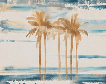 Tropical Blues, Palms Canvas Print | Abstract Tropical Canvas | Blue  Wall Decor | Contemporary Artwork |Palm Canvas Print