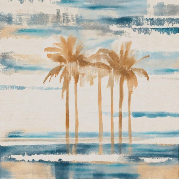 Tropical Blues, Palms Canvas Print | Abstract Tropical Canvas | Blue  Wall Decor | Contemporary Artwork |Palm Canvas Print