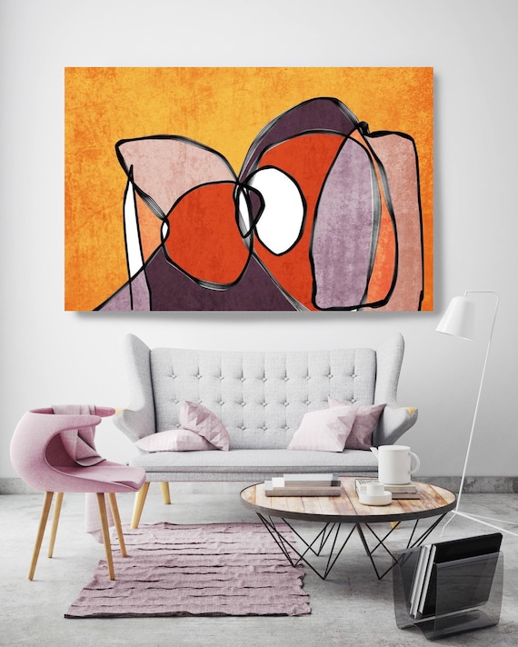 Vibrant Colorful Abstract-53-1. Mid-Century Modern Red Orange Canvas Art Print, Mid Century Modern Canvas Art Print up to 72" by Irena Orlov