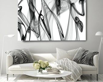 Black and White Canvas Print, Abstract Large Wall Art, Office Decor Minimalist Canvas Art, Black and White Textured Painting, The present