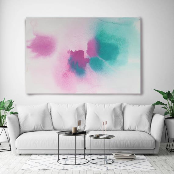 Coastal Watercolor Abstract 85. Watercolor Abstract Blue Pink Watercolor Painting Print Canvas Art Print up to 72" by Irena Orlov