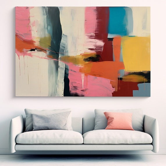 Harmonious Color Fields-46 Abstract Canvas Print  / Abstract Colorful Wall Art, Contemporary Home Decor, Living Room Art, Large Red Abstract