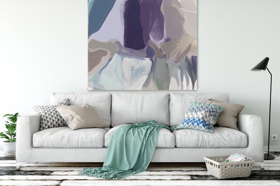 Mixed Feelings 4, Huge Turquoise Purple Beige Gray Abstract Modern Canvas Art Print, Canvas Painting Print up to 50" by Irena Orlov