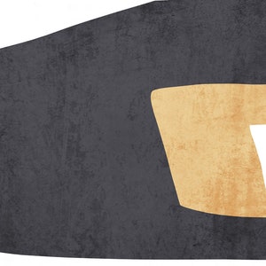 May include: Abstract art print with a dark gray background and a gold geometric shape.
