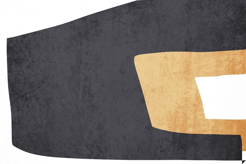 May include: Abstract art print with a dark gray background and a gold geometric shape.