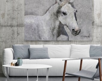 Grey Horse Painting, Grey Elegant Horse. Grey Rustic Horse, Horse Wall Art, Equine Art, Large Canvas Art Print up to 72" by Irena Orlov