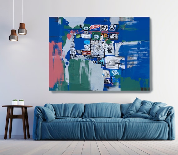 Graffiti Wall Art Blue Red Street Art, Street Art Painting Print on Canvas, Large Canvas Print, Urban Canvas Print,  Close connections