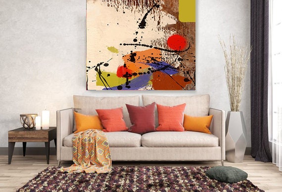 YAS-186 Cross Roads. Red Green Abstract Art, Decor, Extra Large Abstract Colorful Contemporary Canvas Art Print up to 48" by Irena Orlov