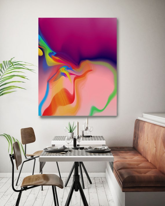 Red Pink Abstract Painting, Trending Now Vibrant Flow Artwork Canvas Art Print, Flow Painting Large Canvas Print Supremacy of Lines
