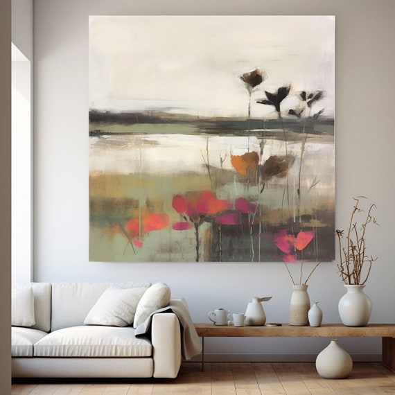 Neutral Landscape Plant Art, Painting, Contemporary Landscape,Landscape Flowers Canvas Print, Roving through flowery meads 10