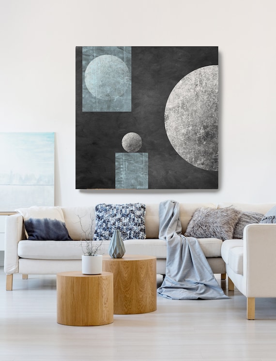 Geometry Mystery Moon 13 Print | Moon Modern Art | Blue And Black Moon Canvas Print | Bedroom Decor | Planet Wall Art | Moon Phases Art