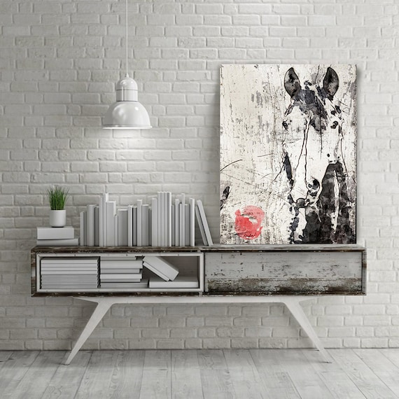 French Kiss Horse. Extra Large Horse, Unique Horse Wall Decor, Black White Rustic Horse, Large Canvas Art Print up to 72" by Irena Orlov