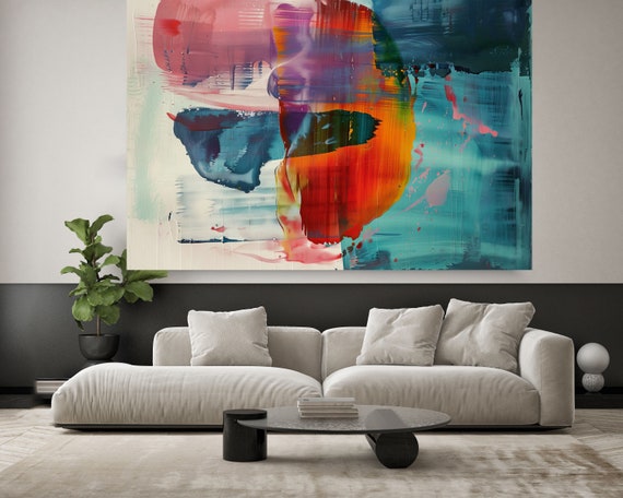 Radiant Colorburst Adventure-47,, Colorful Abstract Painting Print on Canvas, Abstract Art, Contemporary Living Room Decor, Office Wall Art