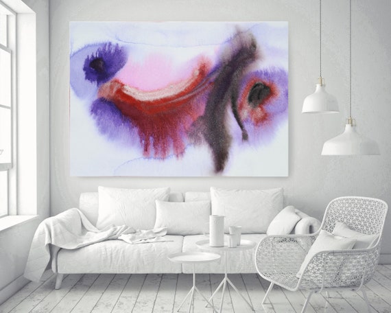 Purple Red Yellow Watercolor abstract splash 16. Watercolor Red Pink Black, Watercolor Painting Canvas Art Print up to 72" by Irena Orlov