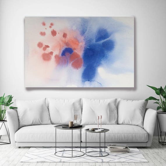 Coastal Watercolor Abstract 83. Watercolor Abstract Blue Pink Watercolor Painting Print Canvas Art Print up to 72" by Irena Orlov