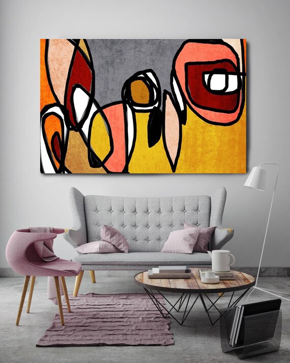 Vibrant Colorful Abstract-0-32, Mid-Century Modern Red Yellow Canvas Art Print, Mid Century Modern Canvas Art Print up to 72" by Irena Orlov