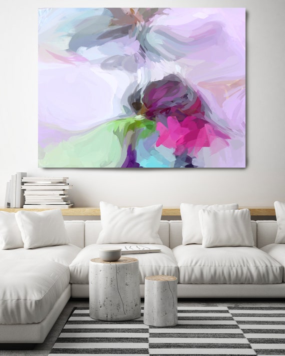 Excuse, Green Pink Abstract Painting, Abstract Green Pink Painting, Abstract Green Canvas Print up to 80" by Irena Orlov