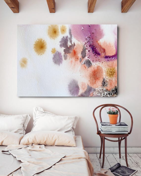 Coastal Watercolor Abstract 64. Watercolor Abstract Pink Orange Canvas Art Print up to 72" by Irena Orlov