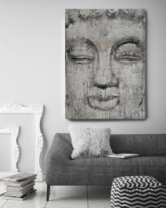 Buddha, Inner Peace 2. Large Rustic Grey Buddha Canvas Art Print  up to 72", Large Rustic Buddha Canvas Art by Irena Orlov