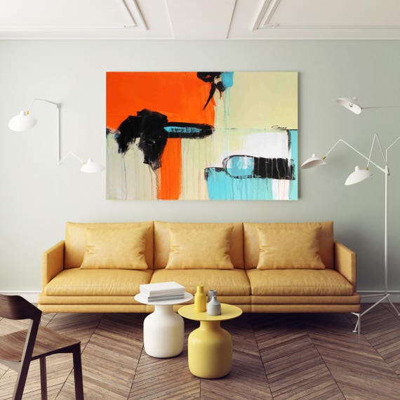 Life on Mars. Abstract Paintings Art, Red Blue Extra Large Abstract Colorful Contemporary Canvas Art Print up to 72" by Irena Orlov