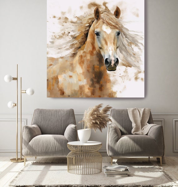 Jet Horse, Fine Art Horse, Horse Paintings On Canvas Modern Equestrian Wall Art Canvas Print, Brown Modern Horse