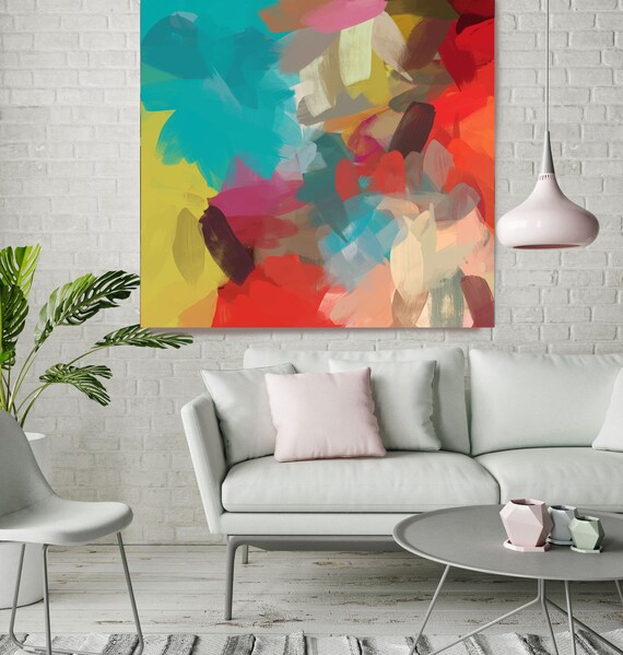 Love Life 2, Red Blue Brown Blur Abstract Painting, Red Blue Brown Blur  Canvas Art Print up to 48" by Irena Orlov