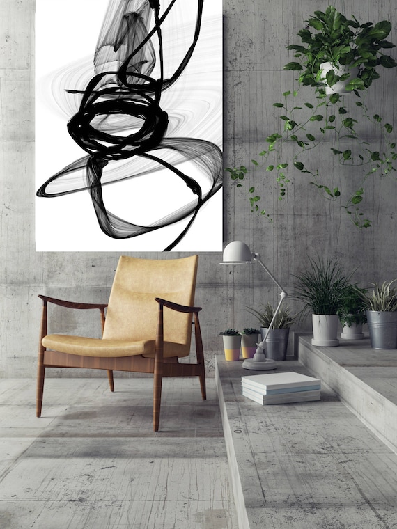 That Energy 80H x 44W inch, Innovative ORIGINAL New Media Abstract Black And White Painting on Canvas Investment Opportunity Minimalist Art
