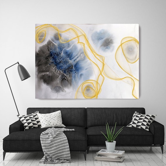 Coastal Watercolor Abstract 80. Watercolor Abstract Blue Black Gold Canvas Art Print, Watercolor Painting Print up to 72" by Irena Orlov