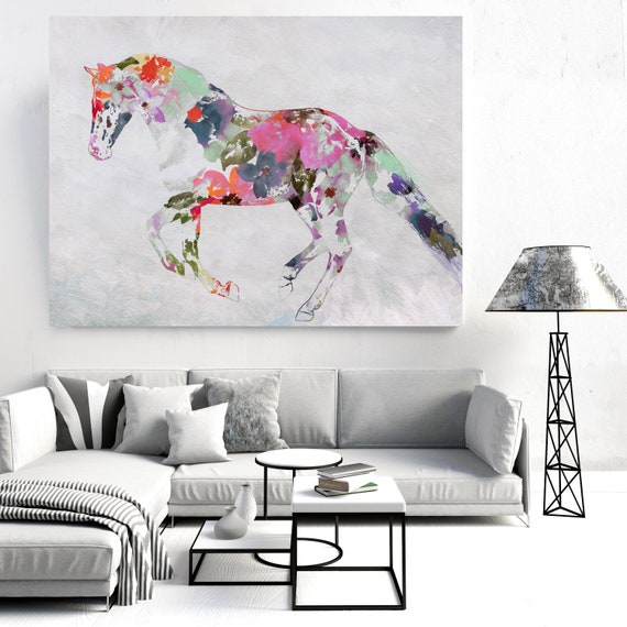 Bohemian Wedding Colorful Abstract Floral Horse BOHO Watercolor floral horse, farm animals, watercolor horse. Horse Canvas Print