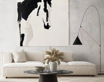 Elegant Equine Lines-6 Canvas Art, Horse Painting, Horse Art, Black and White Horse Painting Print, Minimalist Horse Canvas Art Print