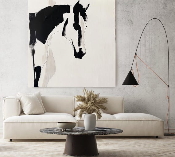 Elegant Equine Lines-6 Canvas Art, Horse Painting, Horse Art, Black and White Horse Painting Print, Minimalist Horse Canvas Art Print