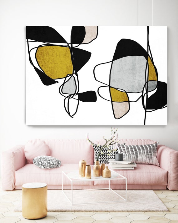 Abstract Line Art 7. Line Art Canvas Print, Gold Black Modern Minimalist Abstract Wall Art Canvas Print Textured Artwork