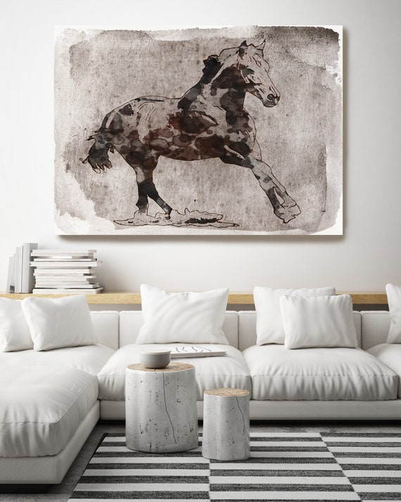 Beautiful Horse Running. Horse Art Large Canvas, Horse Art, Brown Rustic Horse, Beautiful Equine Horse, Horse Painting Print on canvas