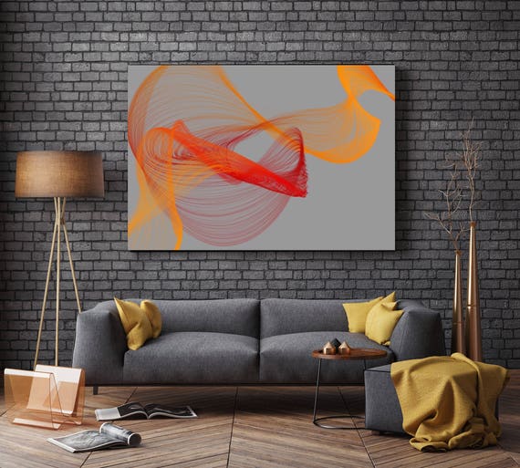 Fire Breeze 3. Abstract Paintings Art, Wall Decor, Extra Large Abstract Gray Orange Red Contemporary Canvas Art Print up to 72" Irena Orlov