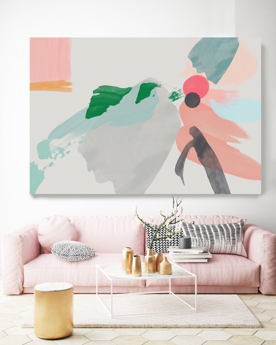 Abstract thoughts 1, Abstract Painting Gray Pink Modern Art Abstract Painting Large Pink Green Painting Extra Large Abstract Canvas Print