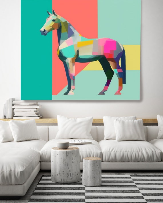 Colorful Horse - Color Block 1, Horse Painting Art Horse Painting Impressionist Horse Painting Canvas Print Horse canvas Art Equestrian