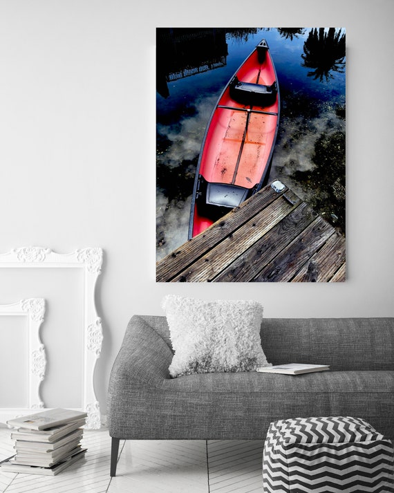 Red Old Wooden Boat Rustic Boat Photography Beach Decor Coastal Wall Canvas Art Print, Fishing Boat, Seascape Art, nautical, Boat wall art