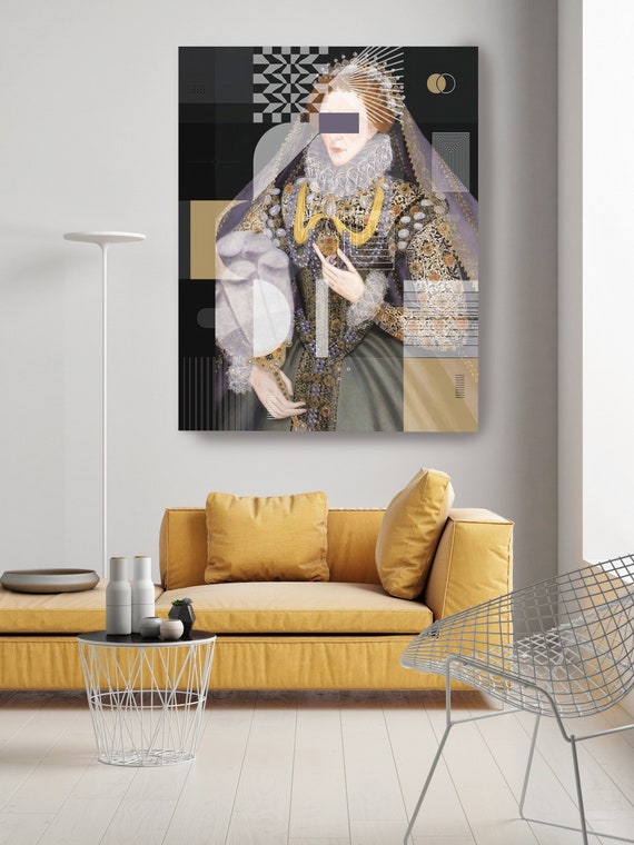 Contemporary Touch, Elizabeth I  Altered Portrait 1, Canvas Art Print, 16Th Century Lady Portrait Renaissance Decor, Electric Art, Royal Art