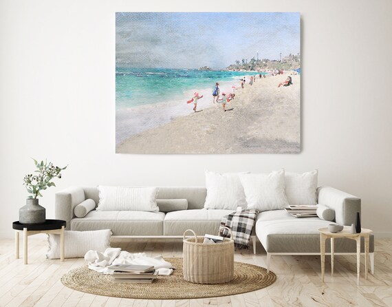 Oh summer. California Rustic Seascape Painting Canvas Art Print, Seascape Blue Canvas Art Print, Beach Art, Beach Painting, Coastal Artwork