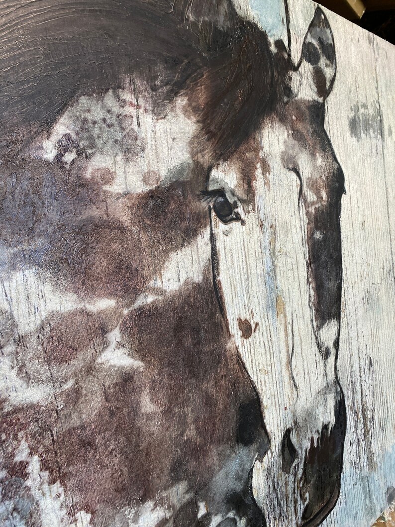 Wild Blue Horse Extra Large Horse Wall Decor, Brown Rustic Horse Large Horse Portrait Canvas Art Print Abstract Horse, Equine Art, Horse image 10