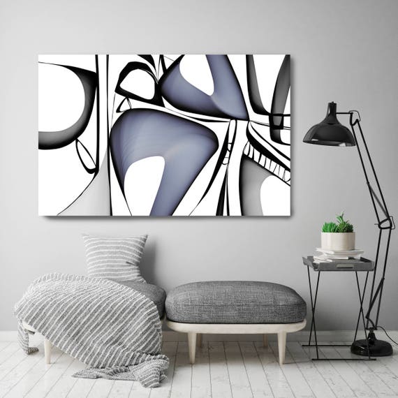 Mid Century Abstract 1-2. Mid-Century Modern Blue Black Canvas Art Print, Mid Century Modern Canvas Art Print up to 72" by Irena Orlov