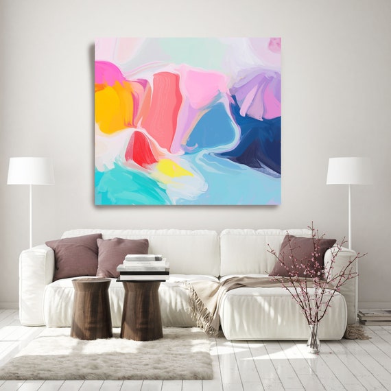 Colorful Abstract Fine Art Canvas, Abstract Art, Contemporary Art, Modern Hot Pink Painting, Expressionism Canvas Print, At noon