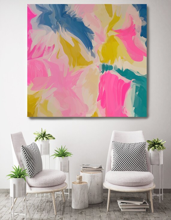 Reflections Of Secrets 2, Art Abstract Print on Canvas up to 50", Blue Pink Green Abstract Canvas Art Print by Irena Orlov