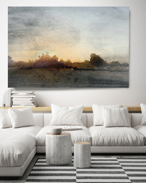 Rustic landscape painting, Nature Painting, Country Landscape Painting, Rustic landscape Canvas Print, Farmhouse Art, Evening Twilight