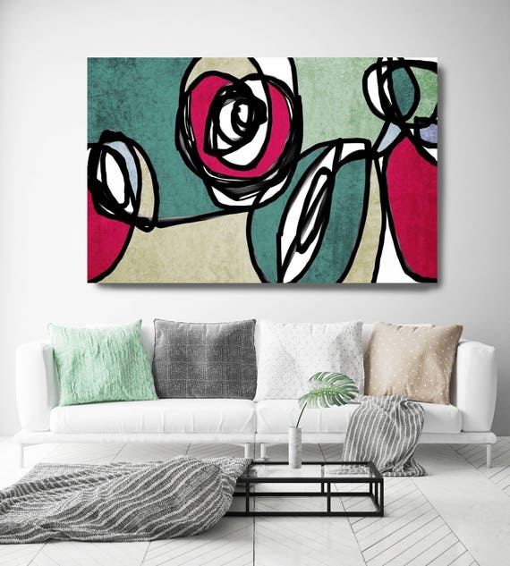 Vibrant Colorful Abstract-0-49. Mid-Century Modern Green Red Canvas Art Print, Mid Century Modern Canvas Art Print up to 72" by Irena Orlov