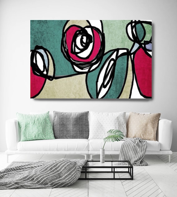 Vibrant Colorful Abstract-0-49. Mid-Century Modern Green Red Canvas Art Print, Mid Century Modern Canvas Art Print up to 72" by Irena Orlov