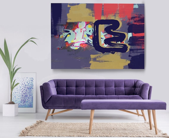 Great Advances, Street Art, Graffiti Wall Art Purple Street Art Painting Print on Canvas, Large Canvas Print, Graffiti Canvas Wall Art